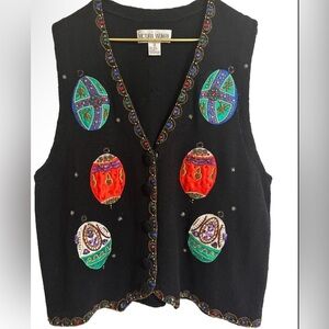 VINTAGE Victoria Wonen Christmas Ornament Vest with Colorful Embellishments